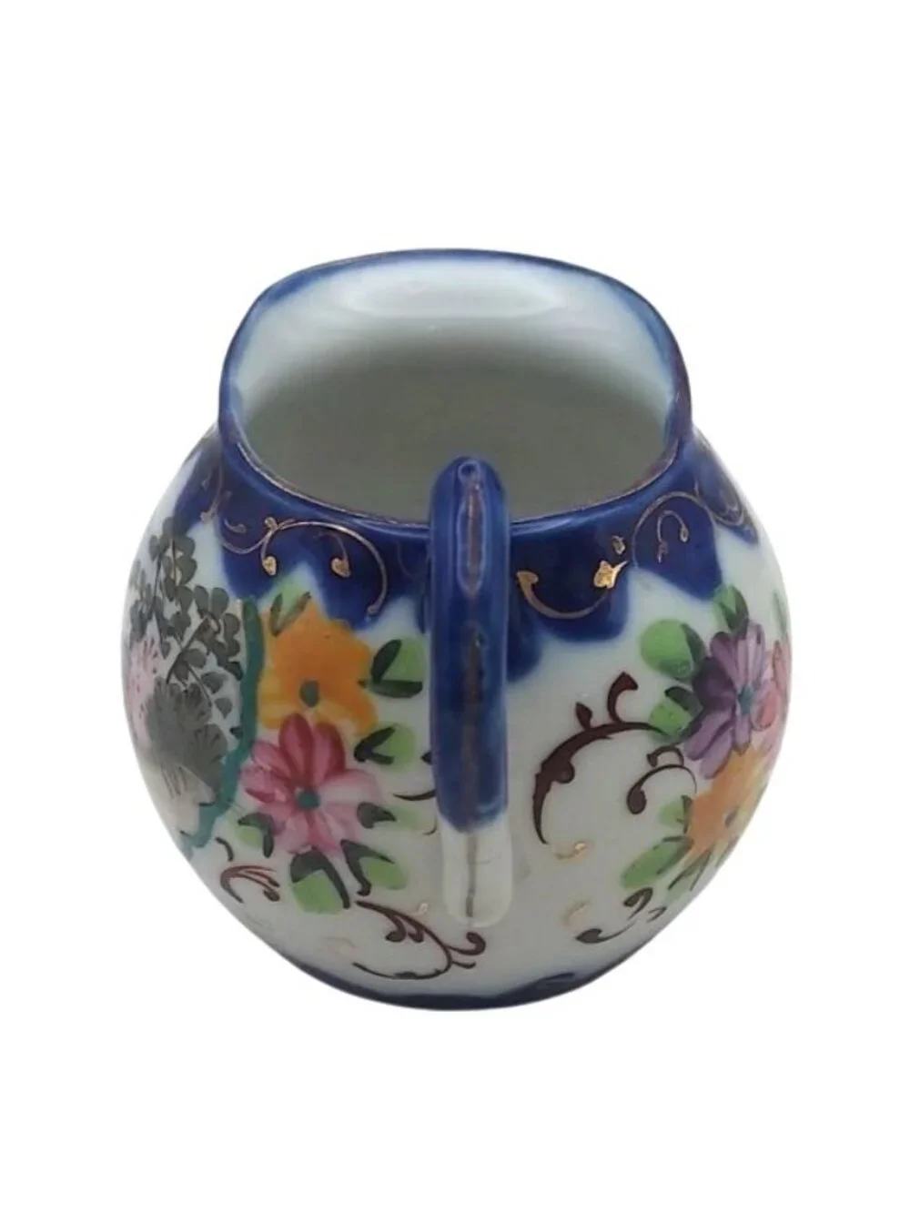 Geishaware Hand Painted Porcelain Creamer Cobalt Blue Floral Meiji Japan Antique